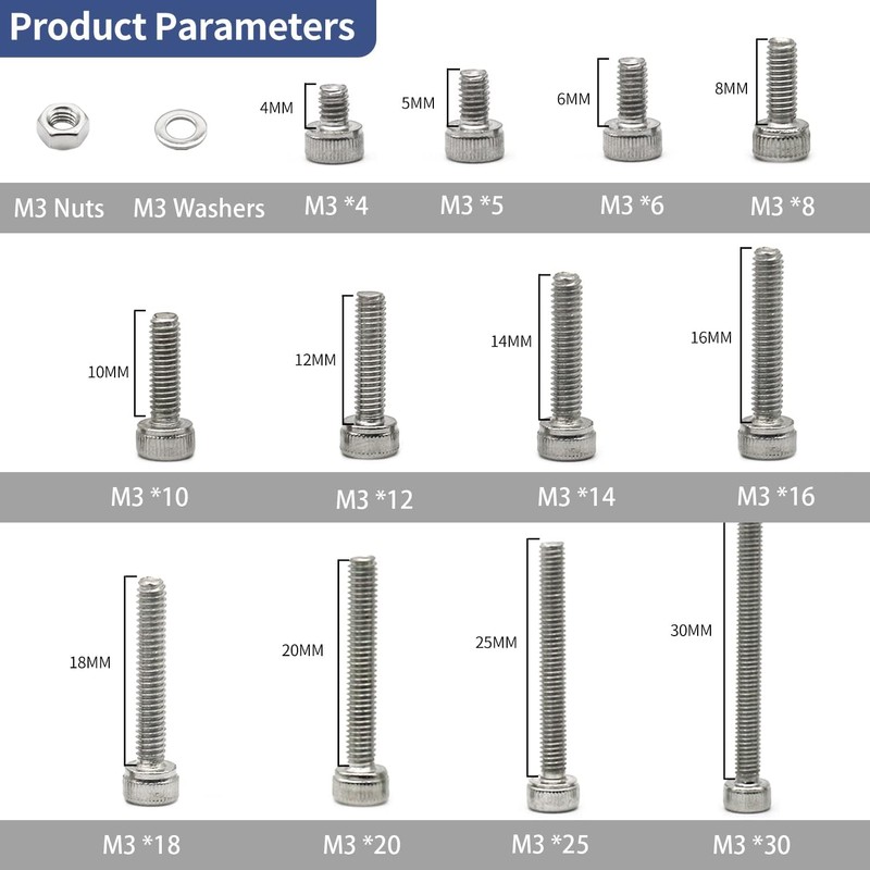 Generic 1280pcs M3 Screws Metric Stainless Steel 304 Hex Socket