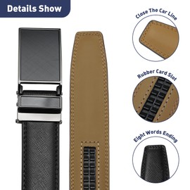 Nelbons Men's Belt width 3.0cm 1 1/8 inch, Leather Ratchet Belt for Men with Slide Buckle,Trim to Fit