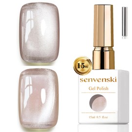 senvenski Jelly Glass Cat Eye Gel Nail Polish with Magnet 15ML Magnetic 3D Galaxy Holographic Glitter Translucent Sheer Color Gel Polish Salon Home DIY (Champagne, 0.5fl oz)