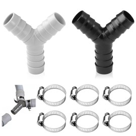 2Pcs 2-Way Y Splitter for Pipes, Double Waste Pipe Connection Accessory for Washing Machine and Dishwasher, Includes 6 Hose Clamps, Universal Dishwasher Drain Hose Compatible