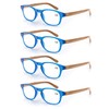 MODFANS 4 Pack Reading Glasses 3.5 Fashion Wood-Look Spring Hinges