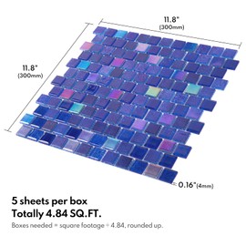 Lovdeco Blue Glass Mosaic Tile for Kitchen Backsplash, Swimming Pool Tiles, Bathroom Shower, Square Glass Tile, Blue, 12 x12 Inches