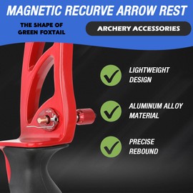 POEARCUS Recurve Bow Arrow Rest Set - Include Magnetic Arrow Rest for Right Hand Archer and Cushion Plunger Pressure Button Adjustable for Recurve Bow (Silvery)