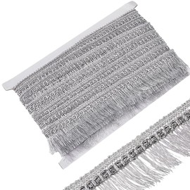 GORGECRAFT 15Yds Silver Fringe Tassel Trim Metallic Lace Trim Ribbon With Tassel 32mm Wide Glitter Braided Edging Trimming for Diy Sewing Crafts Clothing Curtain Tablecloth Skirt