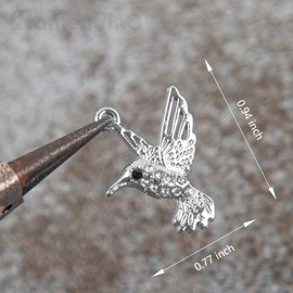 Framendino, 50 Pack Mini Rhinestone Hummingbird Charms Small Crystal Bird Pendant Beads Silver Hummingbird Enamel Pendants for DIY Necklace Earrings Jewelry Making, 50 Pack, Metal, Rhinestone