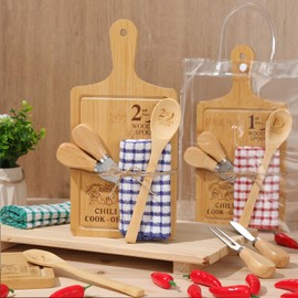 Patelai Set of 3 Chili Cook off Trophies Chili Cook off Prizes 1st 2nd 3rd Bamboo Cheese Board Butter Knives Fork Spoon Plaid Towel Gift Bags Competition Gifts for Men Women Festivals Decorations