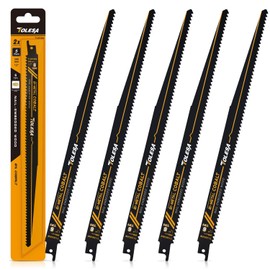 TOLESA Nail Embedded Wood Reciprocating Saw Blades for Window Door Demolition and Construction Wood Cutting 12 Inch 6TPI Bi-Metal Teeth with Cobalt Sharp Cutting 5 Pack