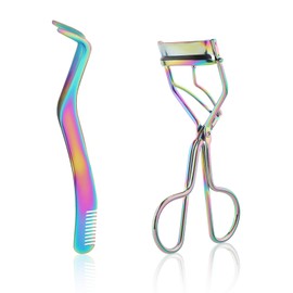 Eyelash Pliers Tweezers Set, 2-in-1 Stainless Steel Eyelash Tweezers with Eyelash Curler, False Eyelash Applicator for Eyelash Extension, Women, Girls, Makeup Beginners & Makeup Artists (Colourful)