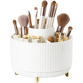 TOMVAES Large Capacity Makeup Brush Holder,360° Rotating Makeup Organizer,5 Slot Makeup Brushes Cup,for Vanity Decor,Bathroom Countertops,Desk Storage Container,Cosmetic Display Cases