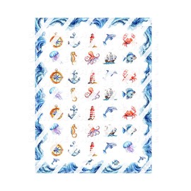 Watercolor Nautical Nail Art Decals - Waterslide Nail Decals