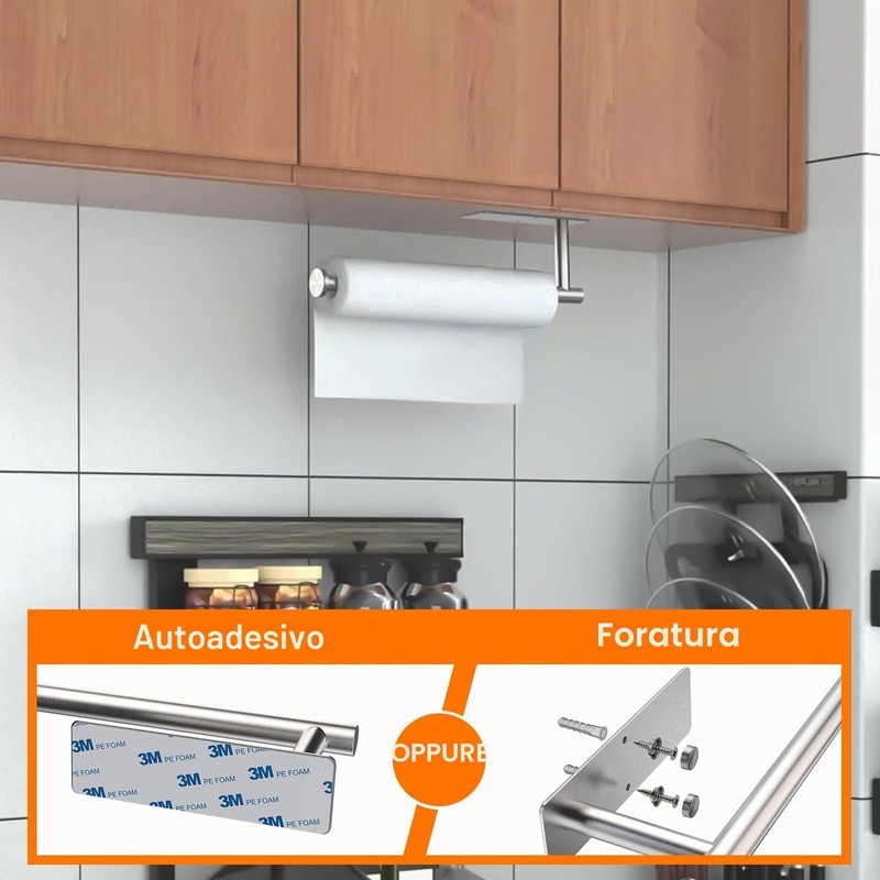 Ibergrif M34055A Portarotolo da cucina con adesivo