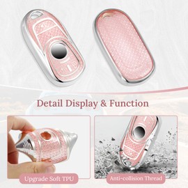 Coverforkey for Buick Key Fob Cover with Fashion Braided Keychain, Enchanting Diamond Patterns Soft Case for Enclave Encore GX Envision LaCrosse Regal Tourx (6 buttons) (Pink, A)