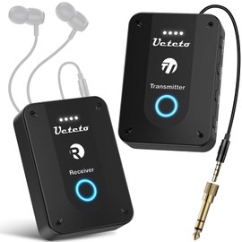 Ueteto Wireless in Ear Monitor System 2.4G Stereo IEM System with Transmitter Beltpack Receiver Automatic Pairing, for Studio, Band Rehearsal, Live Performance (Updated Version)
