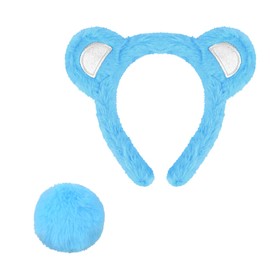 Norbiariz 1 Pack Blue Bear Ears Headband – Care Bear Costume Ears and Tail Set, Yellow Animal Ears for Kids & Adult Costumes