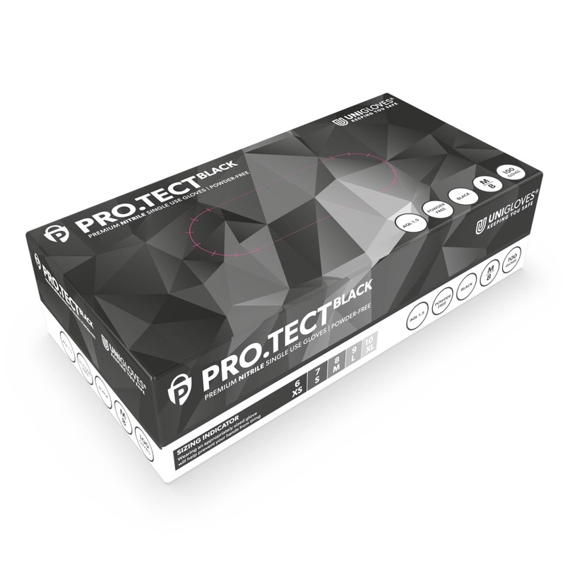 Unigloves PRO.TECT Black GA0045 Nitrile Single Use - Multipurpose, Powder