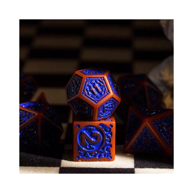 UDixi Burnt Orange with Blue Irregular Pattern Fill: 7-Piece Acrylic
