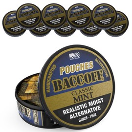 10 Cans, BaccOff Mint Pouches, Black Tea Base with Smooth, Strong Mint and Classic Flavors, 16 Pouches Per Can