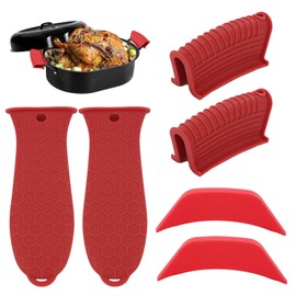 6 Pack Silicone Hot Handle Holder Cover, Heat Resistant Pot Handle Covers, Cast Iron Handles Cover for Frying Pans Skillet Griddles Cookware (Red)