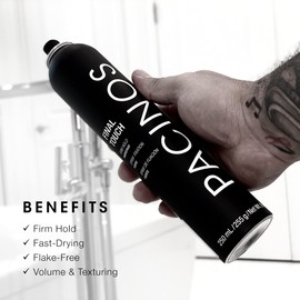 Pacinos Final Touch Hairspray, Anti-Frizz, Firm Hold, Flexible, Fast Drying and Flake Free Aerosol, Add Volume, Texture and Strength to your Hairstyle, Works Against Wind, Moisture and Humidity
