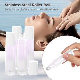 SESENSE Essential Oil Roller Bottles, 10ml Thick Glass Perfume Roller Bottles with Funnel Opener and Dropper Colored Glass Empty Bottles with Stainless Steel Roller Balls (White, 12 Pack)