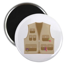 CafePress Fishing Tackle Vest Magnets 2.25" Round Magnet, Refrigerator Magnet