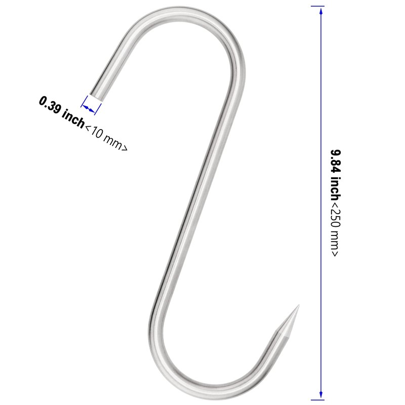 KOHAND 8 Pack 10 Inch S-Shaped Meat Hook, 10MM Thick