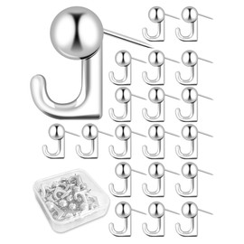 Pack of 20, Thumbtacks Hooks, Stylish, Pin Hooks, Inconspicuous, Gypsum Board Hooks, No Traces, Nail Hooks, Walls, Damage, Load Capacity: Approx. 11.0 lbs (5 kg), Silver, Metal, Rust Free, For Picture Frames, Clocks, Christmas, Decoration, Calendar, Keys