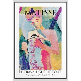SIGNLEADER Framed Canvas Print Wall Art Matisse Woman in Garden Abstract Brushstroke Illustrations Expressionism Traditional Colorful Multicolor for Living Room, Bedroom, Office - 24"x36" WHITE