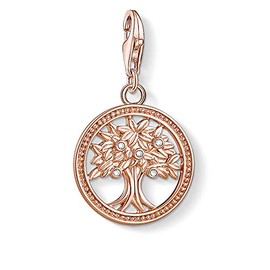 THOMAS SABO Sterling Silver Gold Plated Cubic Zirconia Tree of Life Charm Rose Gold, 2,8 x 1,6 cm, Sterling Silver Cubic Zirconia Sterling Silver zirconia Gold, Not applicable