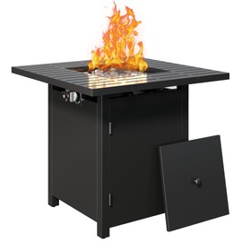 Royalcraft 2 in 1 Propane Fire Pit Table, 50000 BTU Gas Fire Pits Table with Removable Lid, Lava Rock and Cover, Square Fire Table for Dining or Party on Garden, Patio, Yard, 30", Black