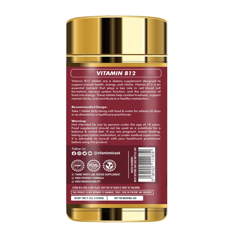 Vitaminnica Vitamin B12-180 Tablets – Energy & Vitality Support, Reduces