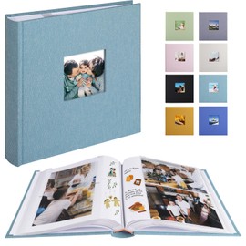 1DOT2 Photo Album with Writing Space 50 Pages 4x6 Photos Hold 200 or 5x7 Pictures Hold 100, Linen Cover Small Photo Book Albums with Memo for Anniversary Wedding Baby (Cyan Blue)