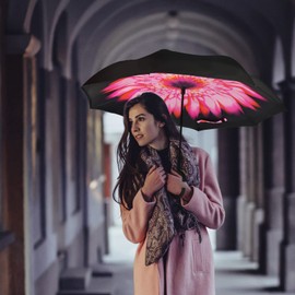 MRTLLOA 40/49/56 Inch Oversize Windproof Inverted Reverse Upside Down Umbrella, Golf Size Rain Umbrella, Double Layer, C-Shaped Handle for Men, Women and Kids(Pink Daisy, 49 Inch)