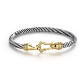 Wiilkac Cuff Bracelets for Women Two Tone - Cable Bangle Bracelet Silver Wire Twisted - Gold Hook Vintage Mixed Metal Cuff Bracelets Jewelry Gift (Hook D)