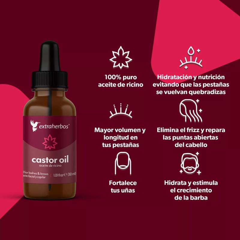 Extraherbos Aceite De Ricino Puro, 100% Natural, Para Pestañas Y