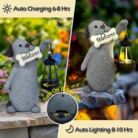 LawnIdyll Dog Garden Statue with Solar Lantern, Cute Dog Figurine Light Decor with Welcome Sign for Outdoor Patio Balcony Yard Art, Unique Resin Statue House Warming Gift for Mom Grandma Women