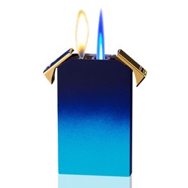 Butane Torch Lighter, Fun Dual Flame Lighter, Cool Jet Torch Lighter, Refillable Adjustable Soft Flame and Jet Blue Flame Lighter, Windproof Butane Lighter, Unique Men's Lighter Gift (No Gas) (Blue)