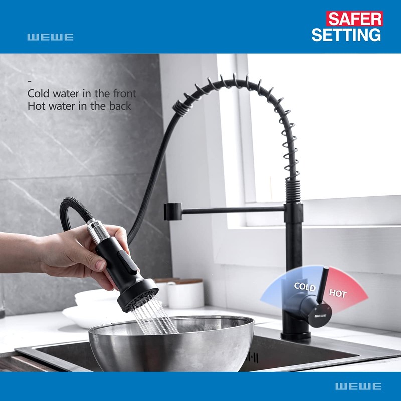 WEWE Faucet for Kitchen Sink, Kitchen Faucets Black Stainless Steel