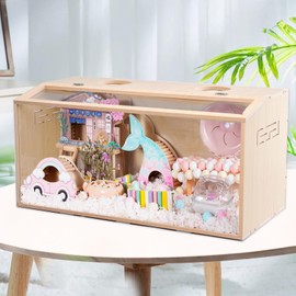 23.6 inch Wooden Hamster Cage, Large Habitat, Openable Top, Transparent Acrylic for Interior View, Ventilated, Easy to Clean, for Syrian Hamster, Dwarf Hamster, Gerbil, Other Small Pet Animals