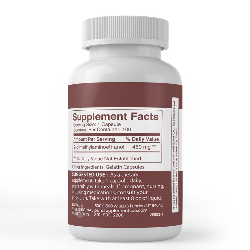 Pure Original Ingredients DMAE Bitartrate, (100 Capsules) Always Pure, No