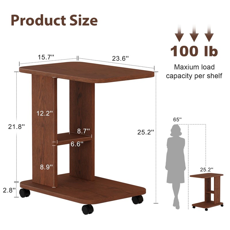 YQJJGL 3-Tier C-Shaped End Table with Storage and 2 Locking