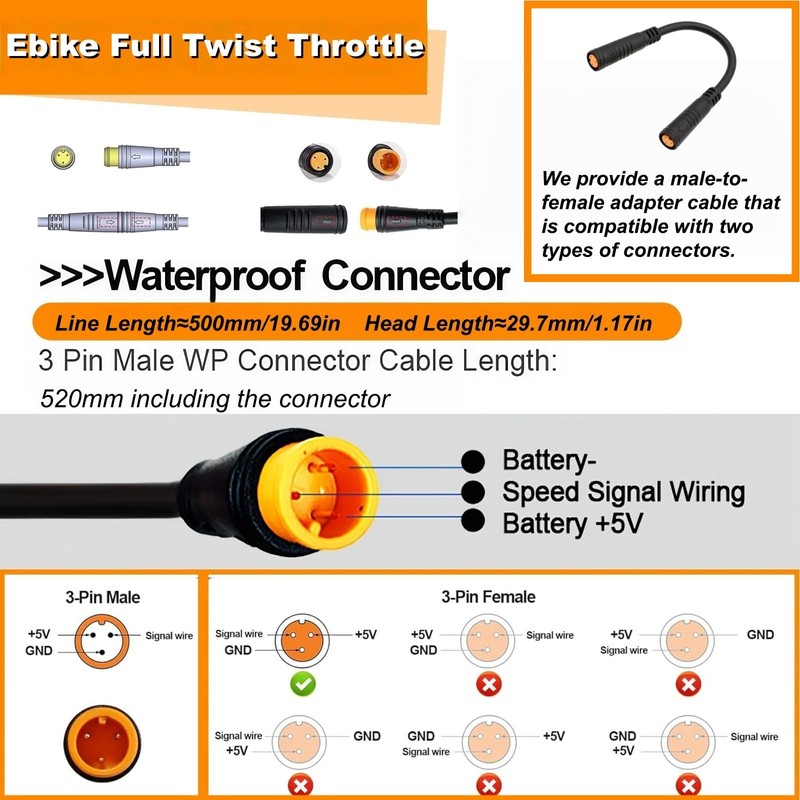 Full Twist Throttle for Macfox,12V-72V Surron Style 3 Pin Ebike