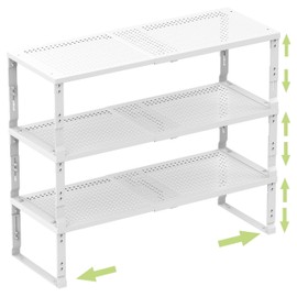 Zilvando Heavy-Duty Adjustable Metal Shelf Organizer - Expandable & Stackable Pantry Storage Rack for Kitchen, Bathroom, RV, Cabinets(3 Packs/White,Medium)