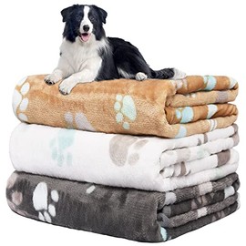 REZUTAN Upgraded Dog Blankets for Large Dogs, 3 Pack Dog Cat Flannel Blankets Washable, Soft Pet Mat Throw Cover for Kennel Crate Bed, Cute Paw Pattern,Waterproof Dog Blanket, Pet Blanket 41" x 31"