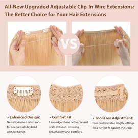 TESS 40 cm Flip In Real Hair Extension Blonde with 2 Clips, Hair Extensions with Elastic Band, Real Hair, Medium Blonde Real Hair Extensions with Elastic Band with Adjustable Wire, 65 g