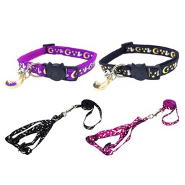 YSJCHEBS Pack of 2 Star Moon Cat Collars and 2 Pieces Leads, Cute Pet Collars, Adjustable Cat Collars, Glow in the Dark Cat Collars