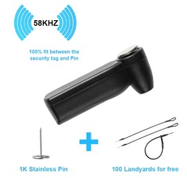 1000 Pieces 58Khz AM Hard Security Tags, Black Clothing Retail Security Label acousto-Magnetic with 1000 Pins and 100 pcs Extra lanyards