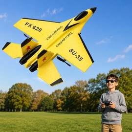 SU35 RC Foam Airplane for Outdoor Flying – 2.4GHz Remote Control Fighter Glider with LED Lights for Beginners and Family Fun