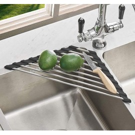 Ahyuan Roll up Dish Drying Rack Over The Sink Kitchen Roll up Sink Drying Rack Portable Dish Drainer Foldable Dish Drying Rack (Black, Triangle 16.3''X9.4'')