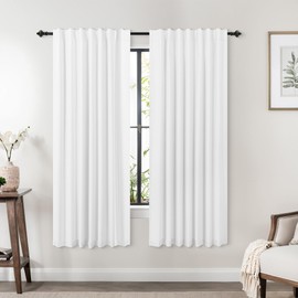 KOUFALL White Blackout Curtains 63 Inch Length for Bedroom,Linen Textured Back Tab Sun Light Blocking Curtains for Bay Window